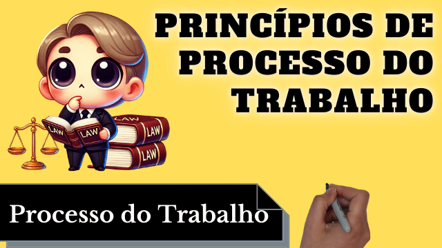 Menino de terno e gravata, no estilo cartoon, versão cute, com olhos expressivos, segurando um livro e ao lado da balança da justiça.